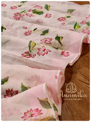 Pink Floral Organza Saree with heavy handwork blouse