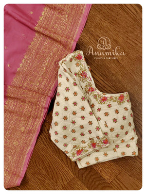 Dusty Pink georgette saree with munga silk blouse