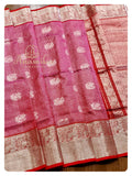 Pink/Red Venkatagiri Pattu saree with Red work blouse