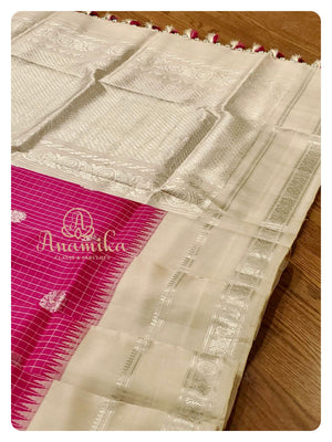 Pink/Cream combo Gadwal Pattu saree