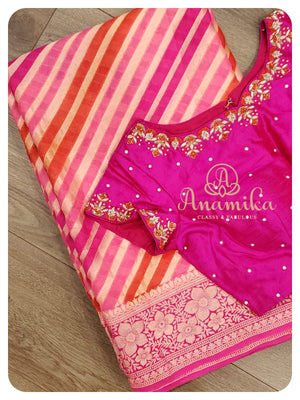 Pink banarasi chiffon saree