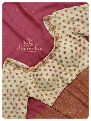 Dusty Pink georgette saree with munga silk blouse