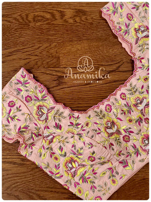 Pink Floral Organza Saree with heavy handwork blouse