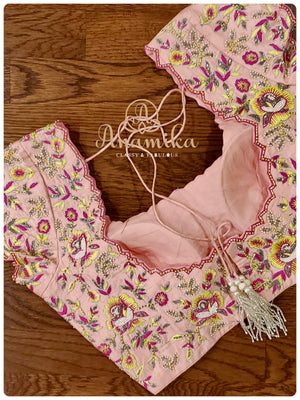 Pink Floral Organza Saree with heavy handwork blouse