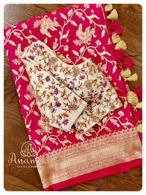 Classy Hot Pink Banarasi Saree