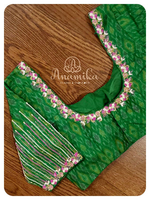 Pink kanchi softsilk saree with Ikkat work blouse