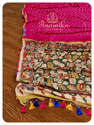 Pink Munga silk with kalamkari pallu and blouse