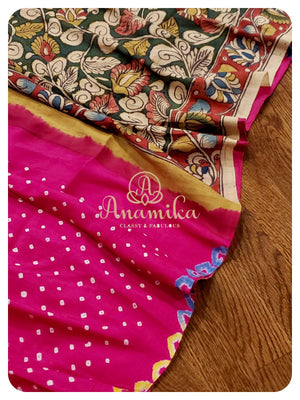 Pink Munga silk with kalamkari pallu and blouse