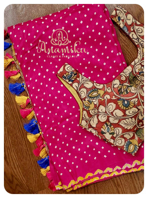 Pink Munga silk with kalamkari pallu and blouse