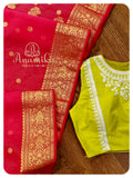 Pink Chanderi Silk Saree with sleeveless pearl-work blouse