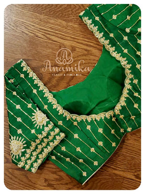 Pink/Green Rawsilk pattu saree with work blouse