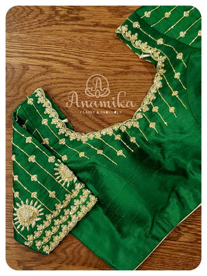 Pink/Green Rawsilk pattu saree with work blouse