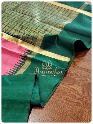 Pink/Green Rawsilk pattu saree with work blouse