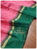 Pink/Green Rawsilk pattu saree with work blouse