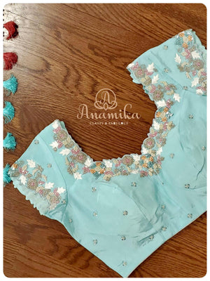 Pink Lenin Silk saree with blue crepe blouse