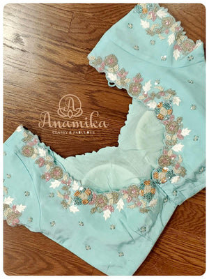 Pink Lenin Silk saree with blue crepe blouse