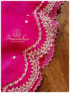 Hot Pink Satin organza saree with beautiful handwork scallop border