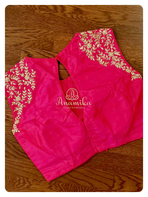 Hot Pink Sleeveless blouse with silver work