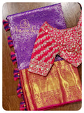 Purple Kanchipattu saree with heavy work blouse
