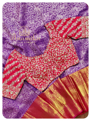 Purple Kanchipattu saree with heavy work blouse