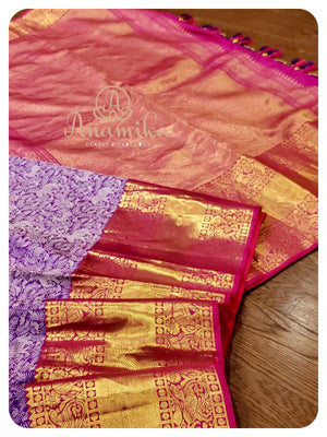 Purple Kanchipattu saree with heavy work blouse