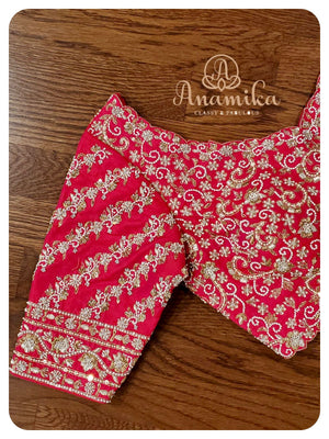 Purple Kanchipattu saree with heavy work blouse