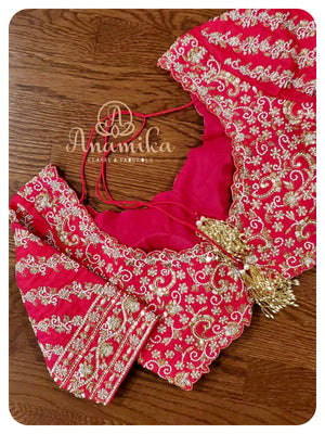 Purple Kanchipattu saree with heavy work blouse