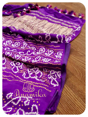 Pink Purple Bandini Silk saree with Yellow blouse