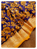 Purple Kalamkari chiffon banarasi saree with orange blouse