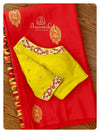 Red Soft Silk saree with contrast lime green blouse