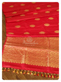 Red Soft Silk saree with contrast lime green blouse