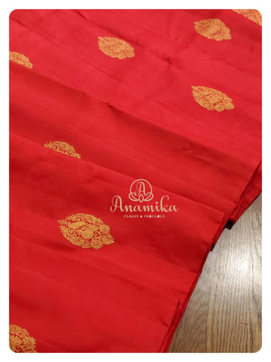 Red Soft Silk saree with contrast lime green blouse