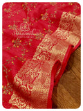 Red Tussar Saree with embroidery all over - kalamakari blouse