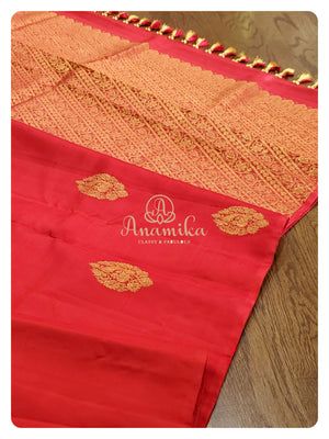 Red Soft Silk saree with contrast lime green blouse