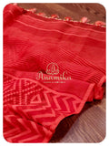 Red Muslin Dhakai Saree with black ikkat blouse