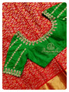 Red Kanchipattu big border saree with Green Blouse