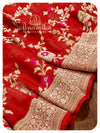 Red banarasi georgette saree with meenakari buttis