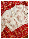 Red bandini gharchola with off white chikankari work blouse