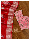 Red Banarasi Chiffon Digital Floral Print