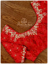 Red ikkat rawsilk blouse with gold zardosi work