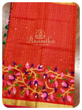 Red Muslin jamdaani with pen kalamkari blouse