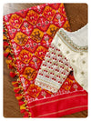 Red/Yellow Ikkat Patola saree with a contrast off white work blouse