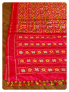 Red/Yellow Ikkat Patola saree with a contrast off white work blouse