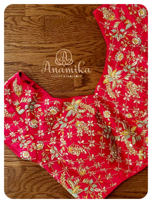 Tomato Pink shade heavy work blouse