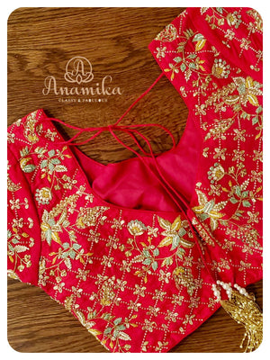 Tomato Pink shade heavy work blouse