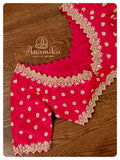 Reddish Pink Blouse with Scallop work and pearls