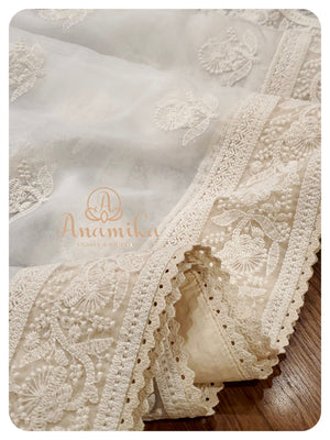 White Organza Chikankari with pink heavy work blouse