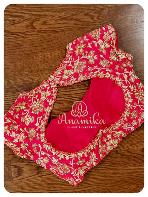 White Organza Chikankari with pink heavy work blouse