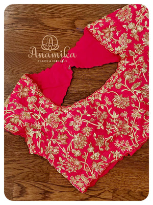 White Organza Chikankari with pink heavy work blouse