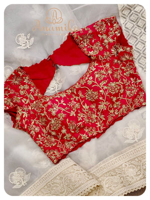 White Organza Chikankari with pink heavy work blouse